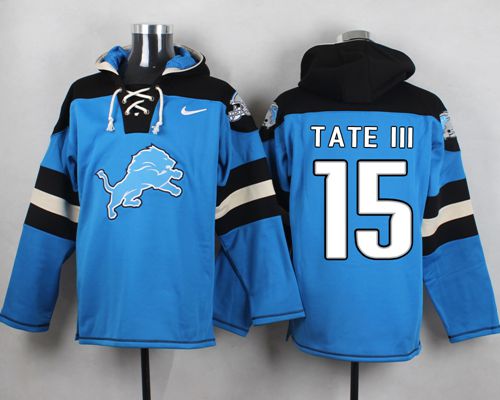 Nike Lions #15 Golden Tate III Blue Player Pullover NFL Hoodie